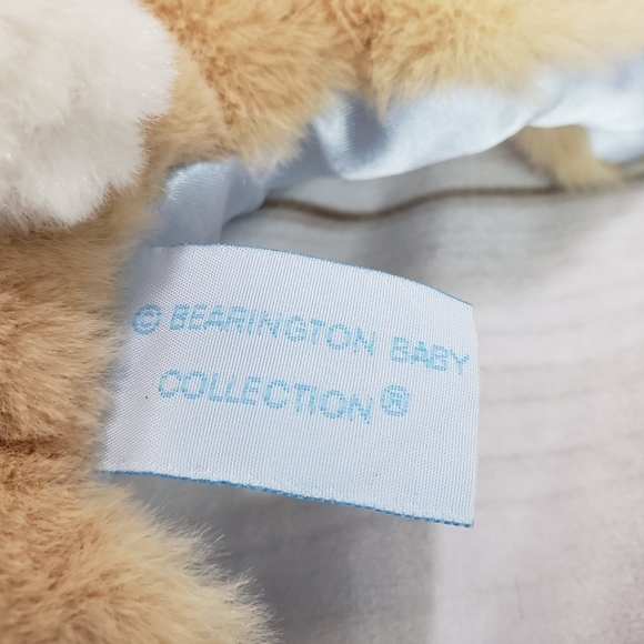Bearington Baby Tan Blue Bunny Rabbit Plush Stuffed Toy 8 Inch Satin Rattle Bow - Picture 6 of 9
